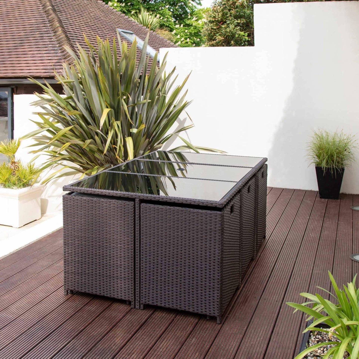 Outlet - 10 Seater Rattan Cube Outdoor Dining Set - Brown Weave - Laura James