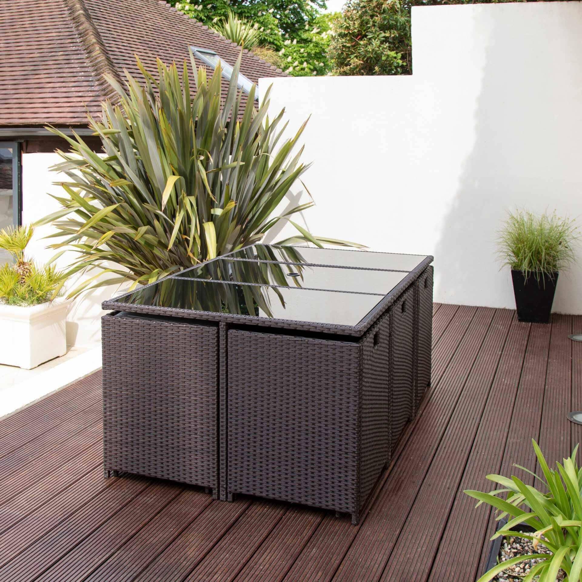 Outlet - 10 Seater Rattan Cube Outdoor Dining Set - Brown Weave - Laura James