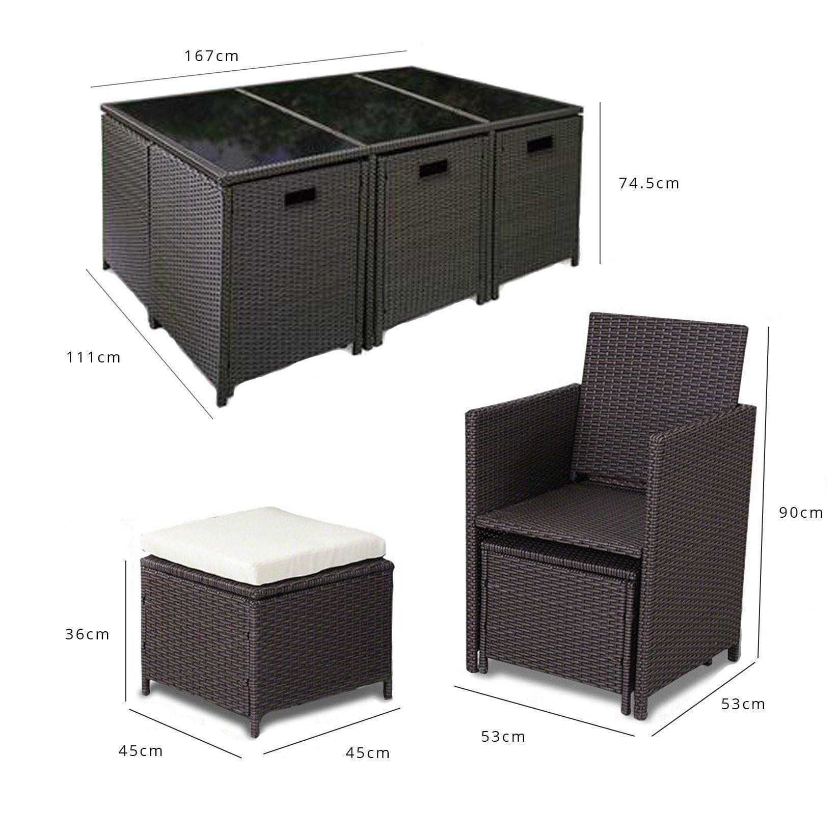 Outlet - 10 Seater Rattan Cube Outdoor Dining Set - Brown Weave - Laura James