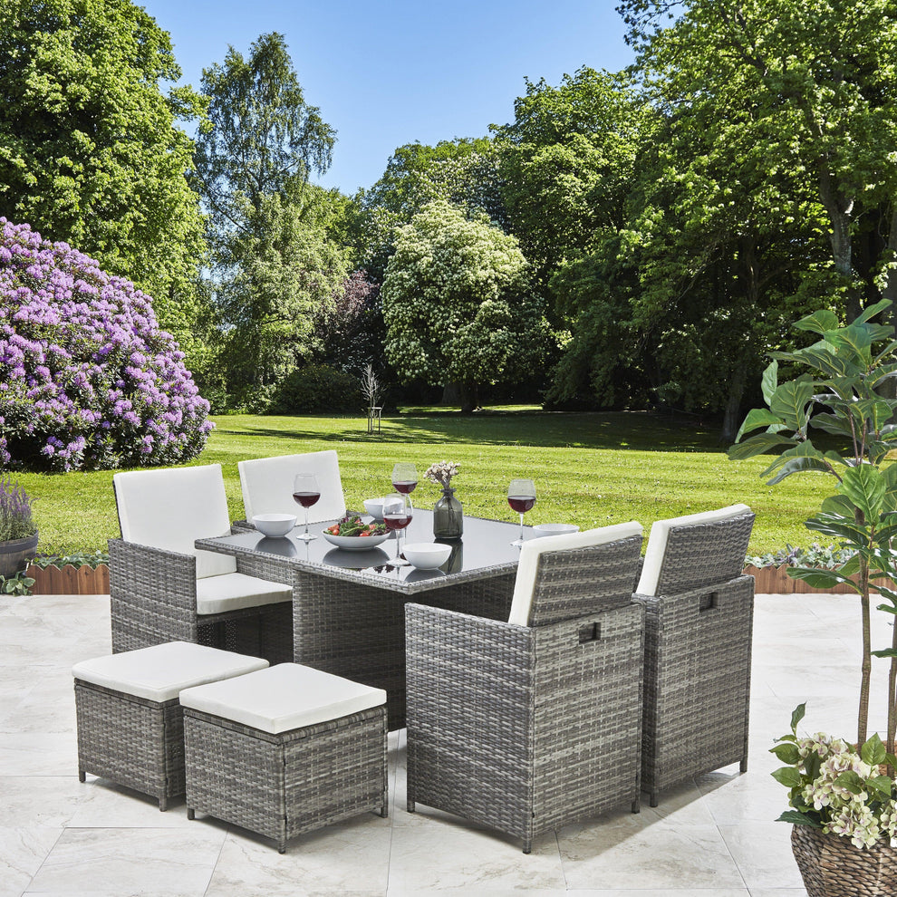 Cream Rattan Dining Set Outlet - 8 Seater Rattan Cube Outdoor Dining Set - Grey Weave With Cre ...