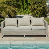 Aria 3 Seater Rattan Garden Sofa - Light Grey - Laura James