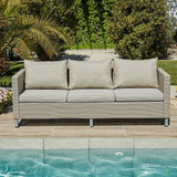 Aria 3 Seater Rattan Garden Sofa - Light Grey - Laura James