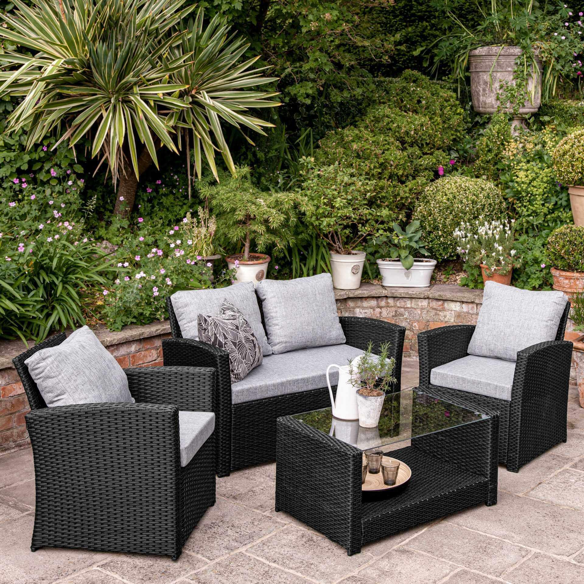 Outlet Cote Garden Sofa Set 4 Seater Black Rattan
