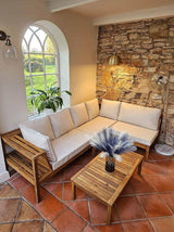 Outlet - Dakota Corner Wooden Sofa Set - Natural Cushions - Laura James