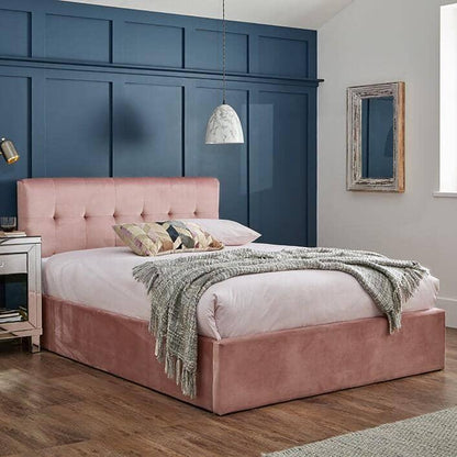Outlet - Elle King Size Ottoman Bed - Pink Velvet- Laura James 