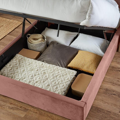 Outlet - Elle King Size Ottoman Bed - Pink Velvet- Laura James 