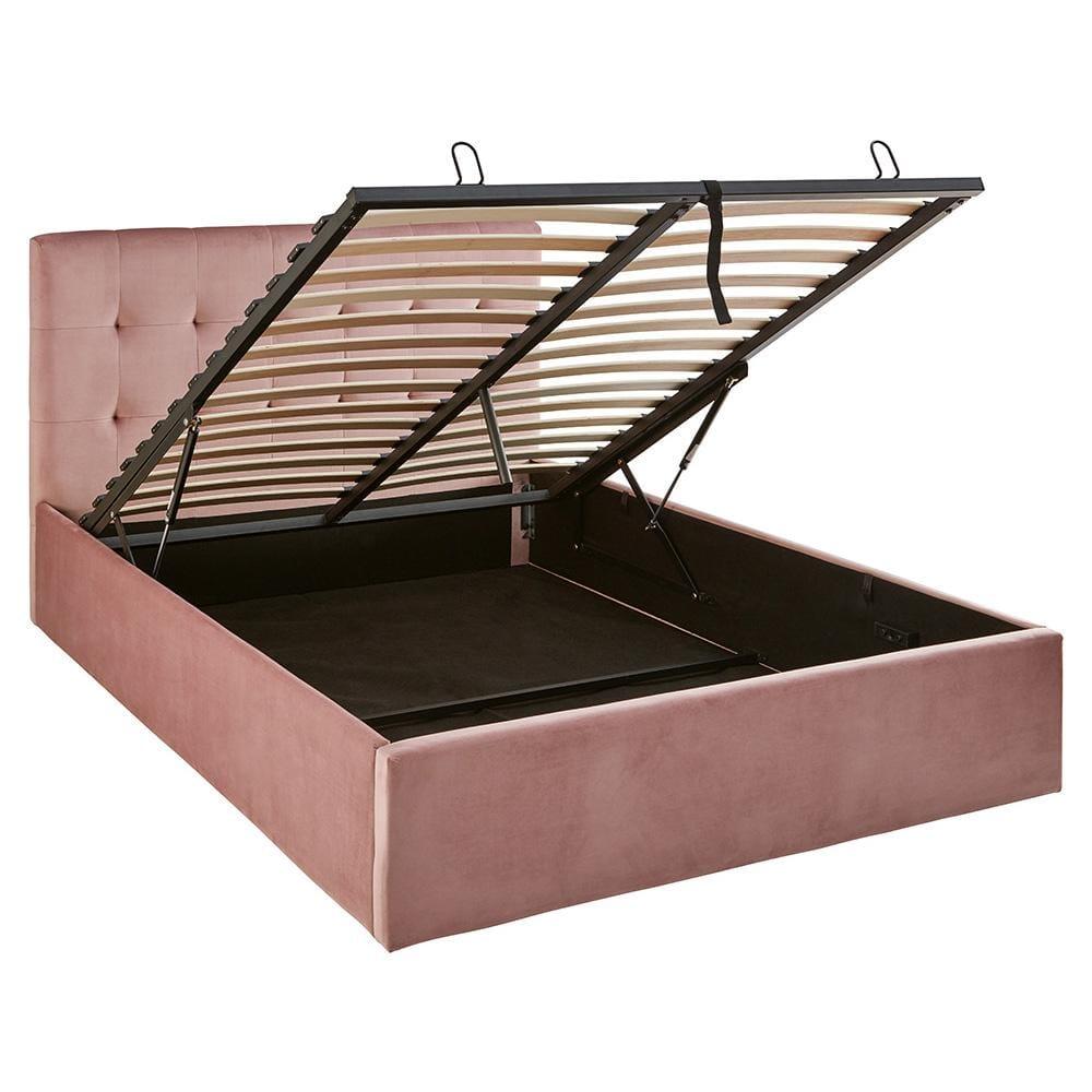 Outlet - Elle King Size Ottoman Bed - Pink Velvet- Laura James 