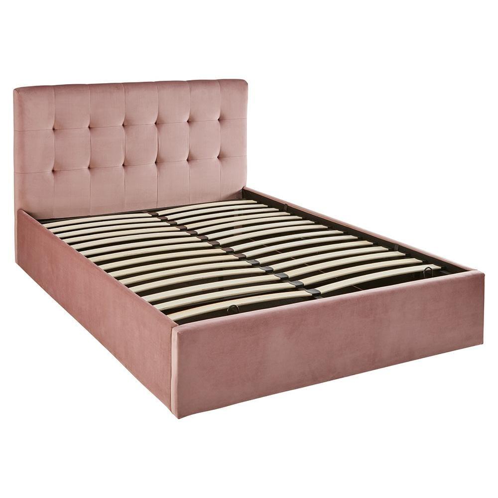 Outlet - Elle King Size Ottoman Bed - Pink Velvet- Laura James 