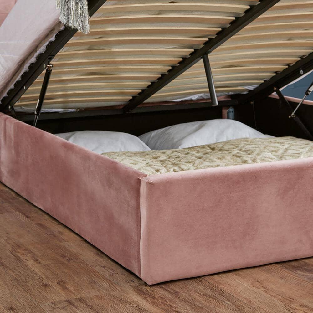 Outlet - Elle King Size Ottoman Bed - Pink Velvet- Laura James 