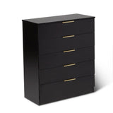 Essie Black Chest of 5 Drawers with Gold Handles by Laura James