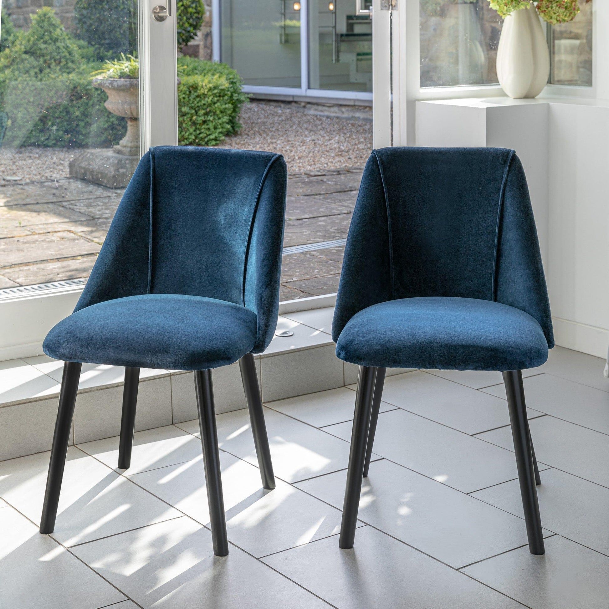 Freya dining chairs - set of 2 - blue velvet and black