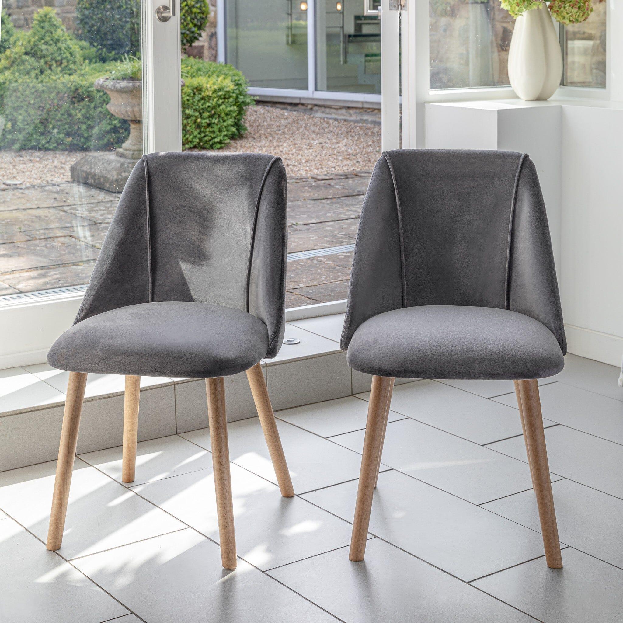 OUTLET - Freya Grey Velvet Dining Chairs - Set of 2 - Whitewash Oak Le ...