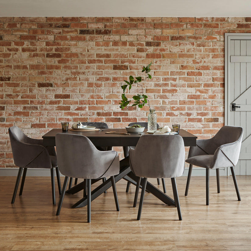Freya Grey Dining Room Armchair - Black Legs - Laura James