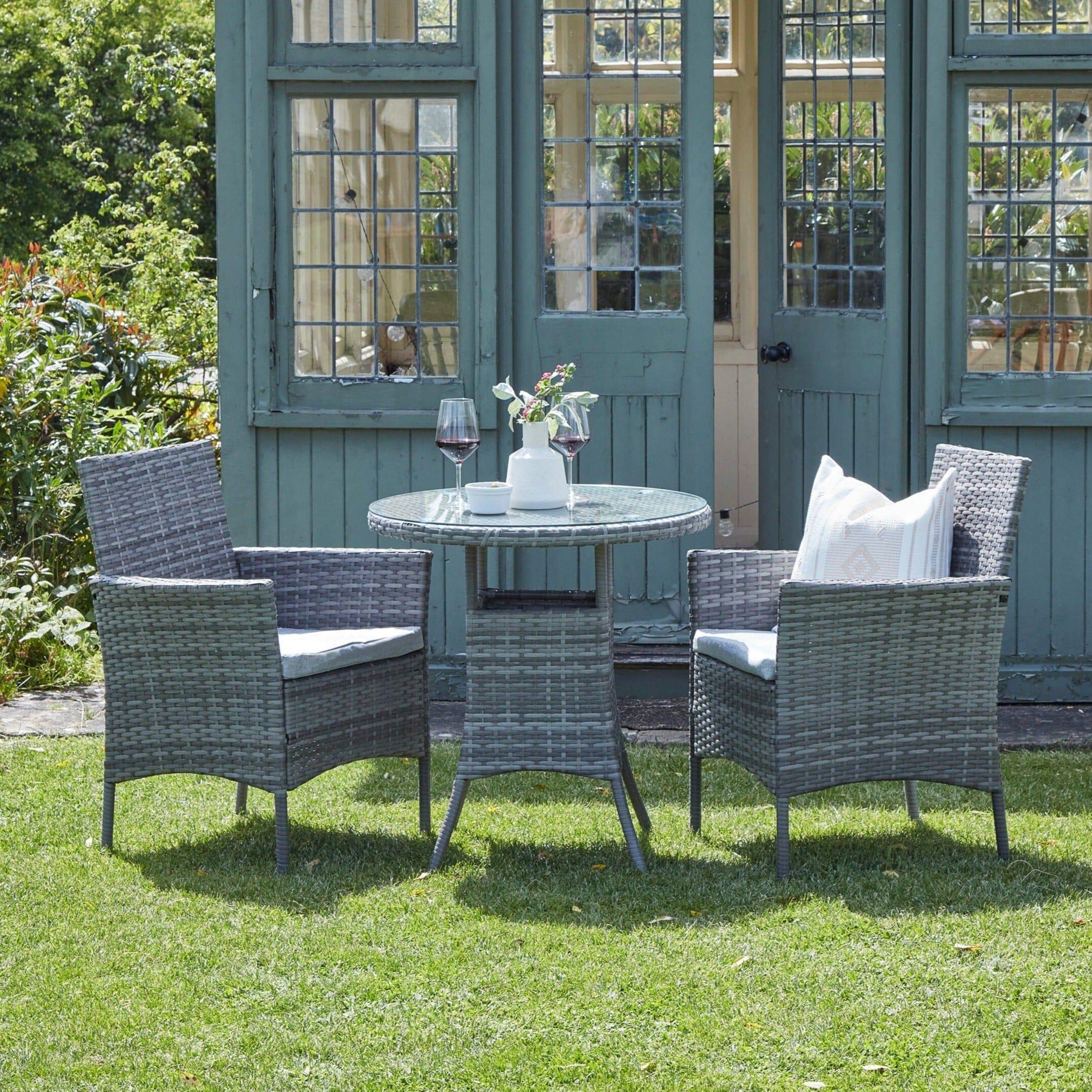 Kemble 2 Seater Rattan Garden Bistro Dining Set Grey Laura James