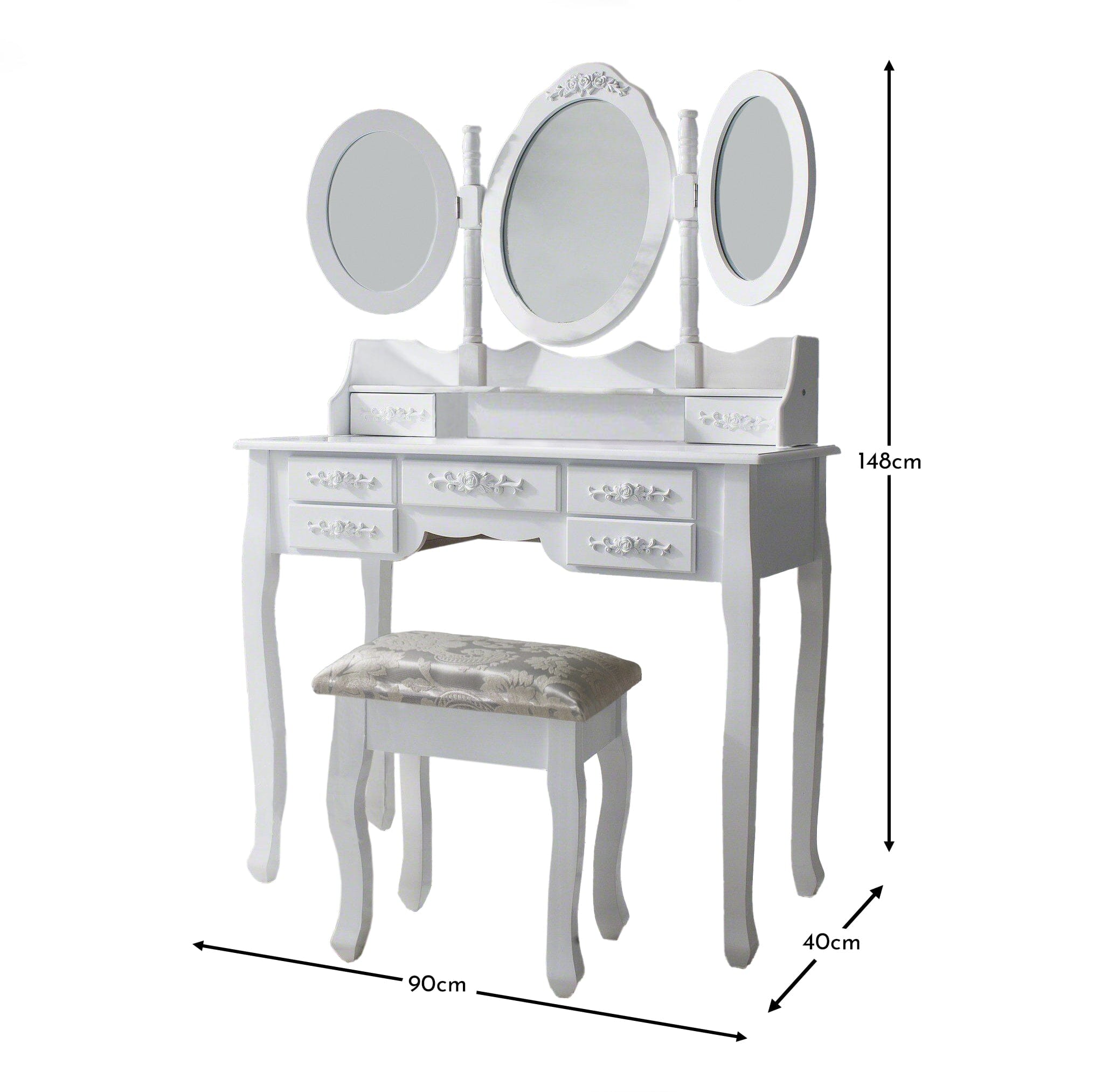 Monaco Dressing Table Stool Mirror Set White Painted Laura James
