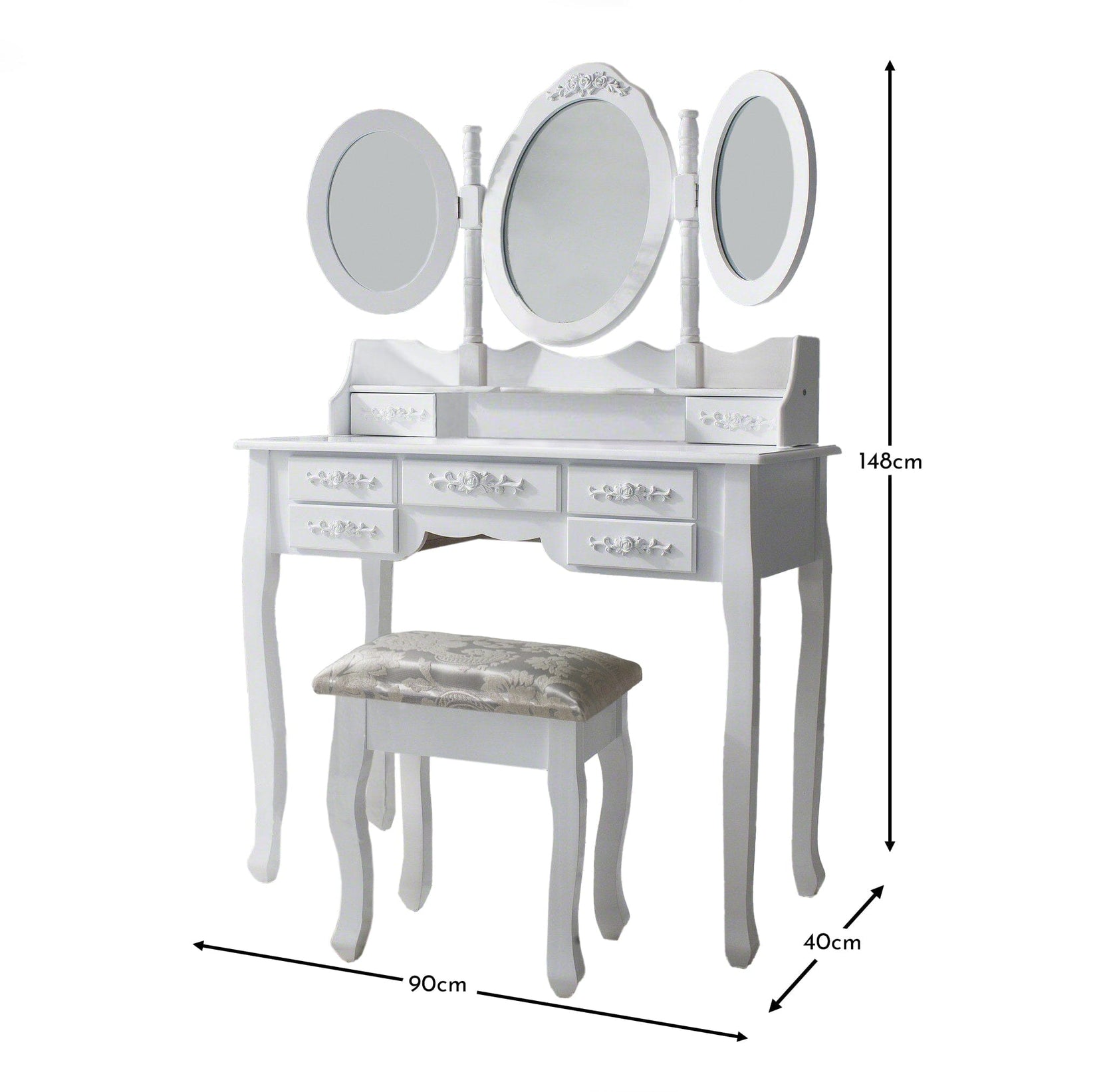 Monaco Dressing Table Stool & Mirror Set White Painted Laura James