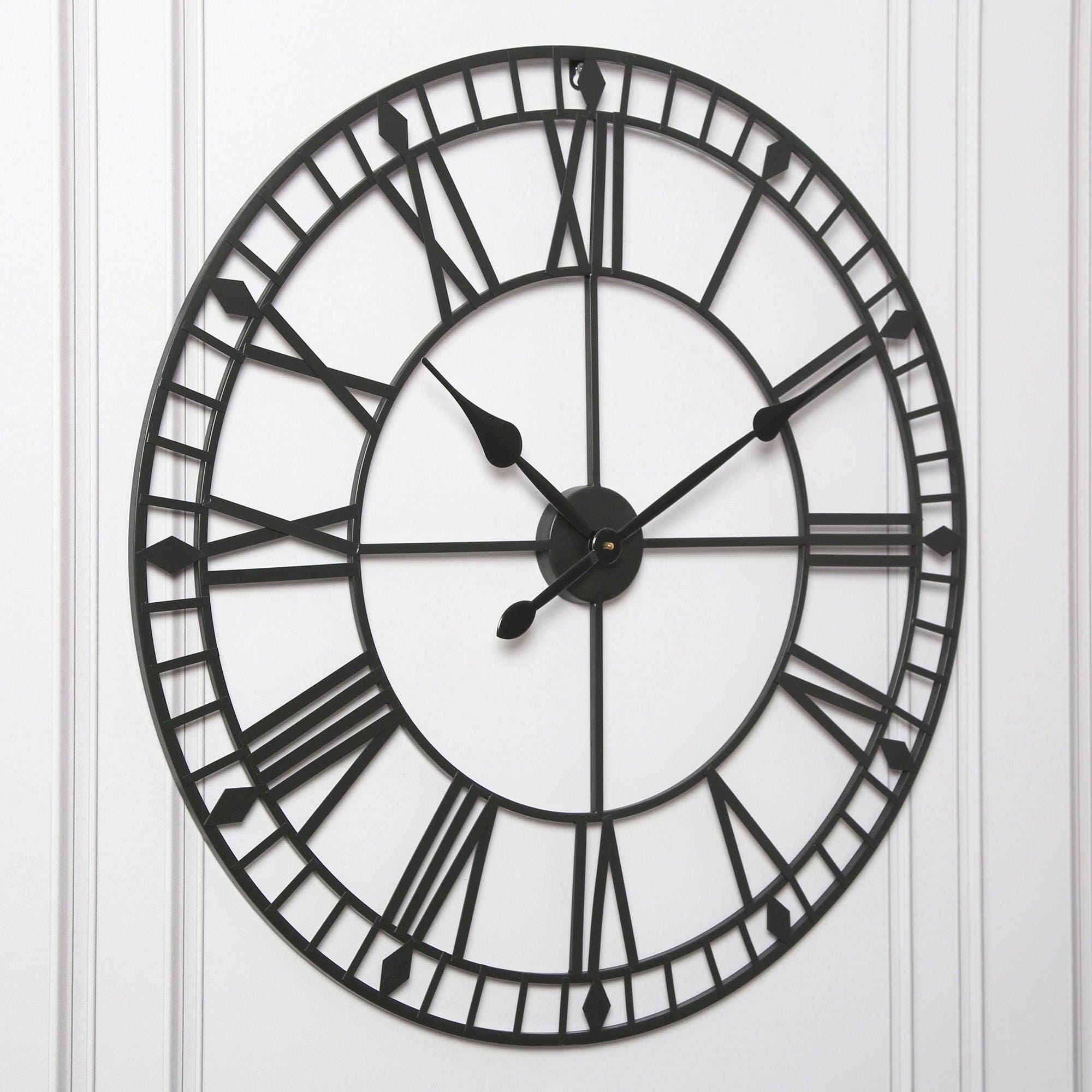80cm Clock Outlet - Riseley 80cm Metal Skeleton Wall Clock - Black – Laura James