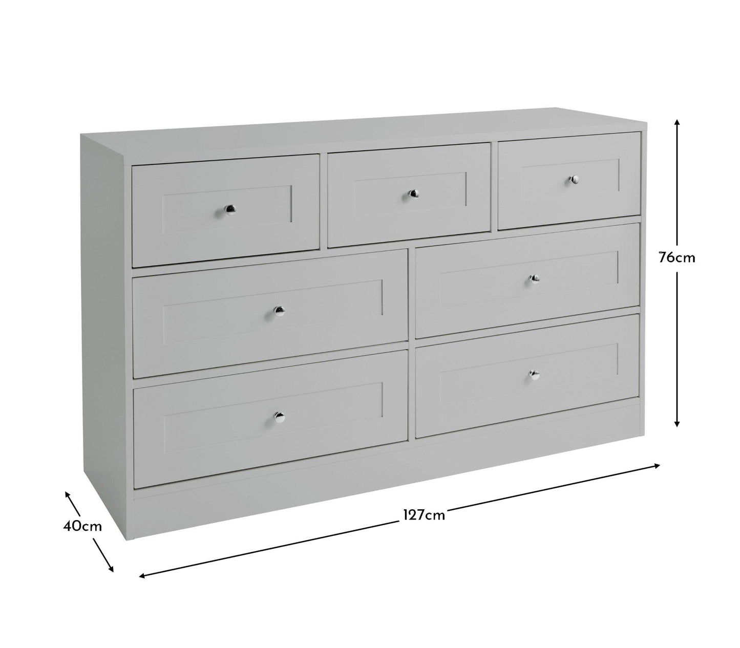 Stevie 7 Drawer Chest of Drawers  - Grey