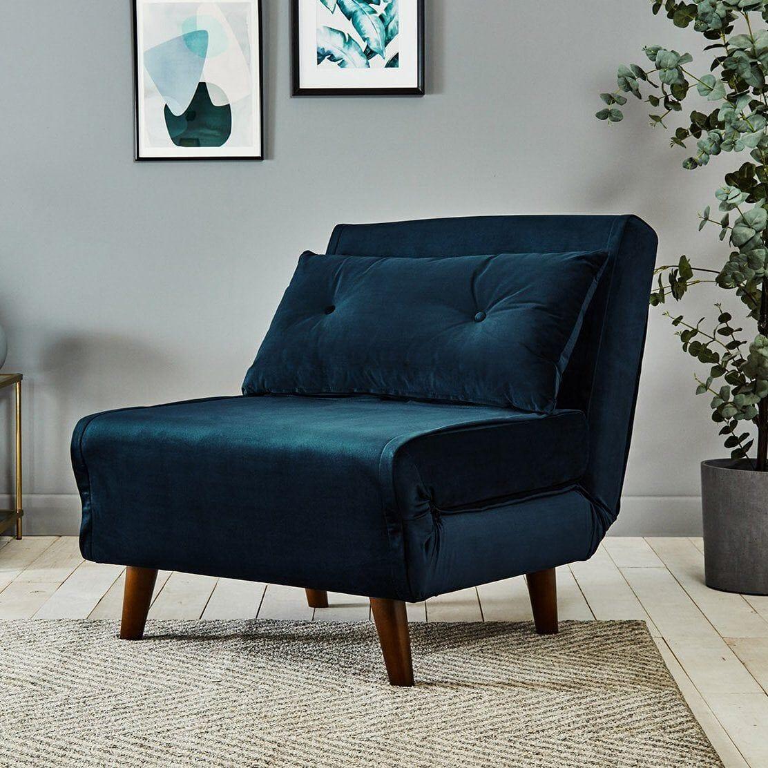 Outlet - Una Single Sofa Bed - Blue - Velvet – Laura James