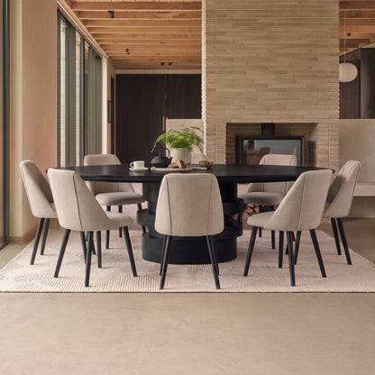 Adam 240cm Jet Black Mango Wood Oval Dining Table Set - 8 Seater - Freya Sand Dining Chair - Black Oak Legs - Laura James 