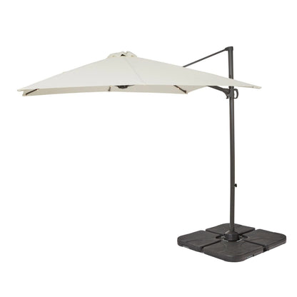Square 2.4m Cream LED Cantilever Parasol with 80kg Quartered Parasol Base - Black Plastic - Laura James