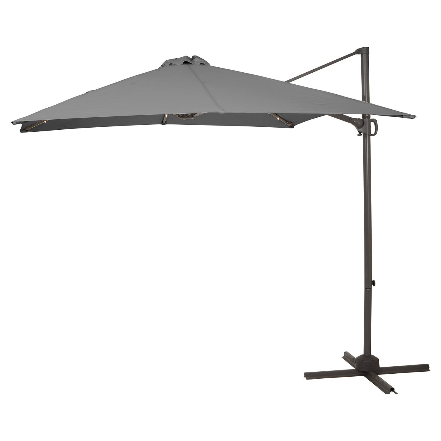 Grey LED Parasol - 2.4m Square with Raincover - Laura James