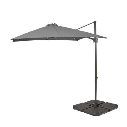 Square 2.4m Grey LED Premium Cantilever Parasol with 80kg Quartered Parasol Base - Black Plastic - Laura James
