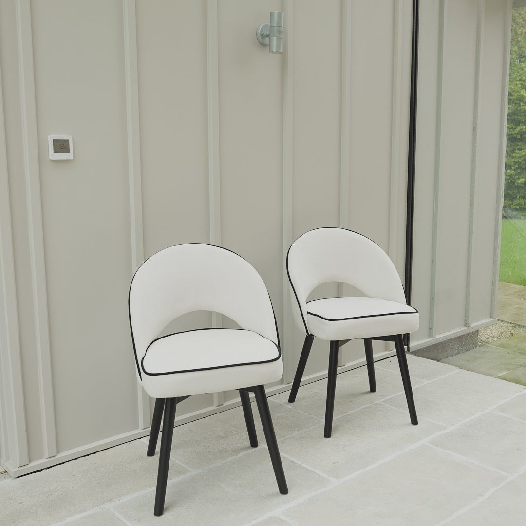 Marilyn Ivory Dining Chairs - Set of 2 - Black Oak Legs - Laura James