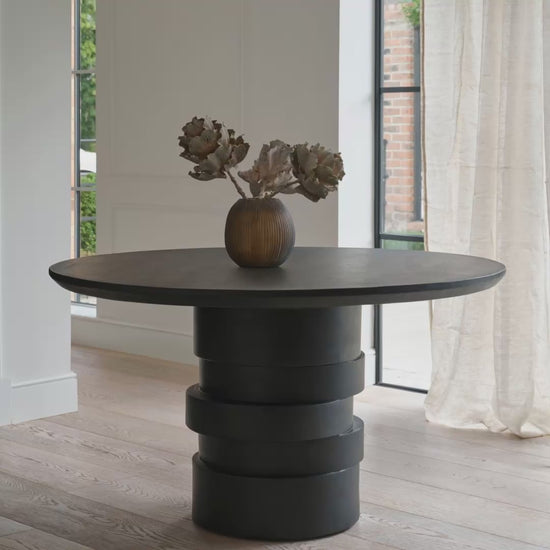 Adam 135cm Jet Black Mango Wood Round Dining Table - Laura James  