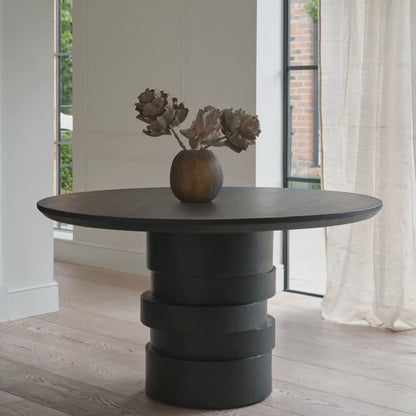 Adam 135cm Jet Black Mango Wood Round Dining Table - Laura James  