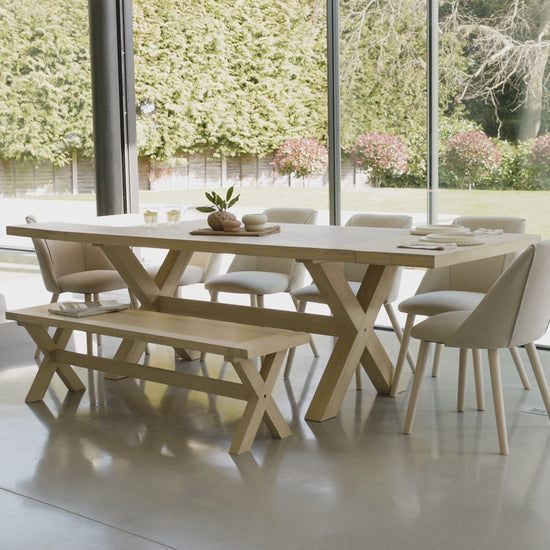 Charlotte 6 Seater Extending Rectangular Dining Table Set with  Freya Sand Dining chairs & Charlotte Bench - Laura James 