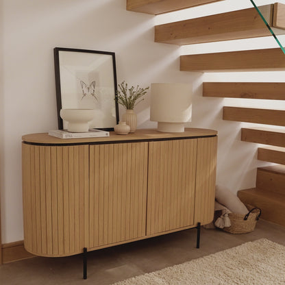 Matius 3 Door Large Sideboard - Seasoned Oak & Black - Laura James