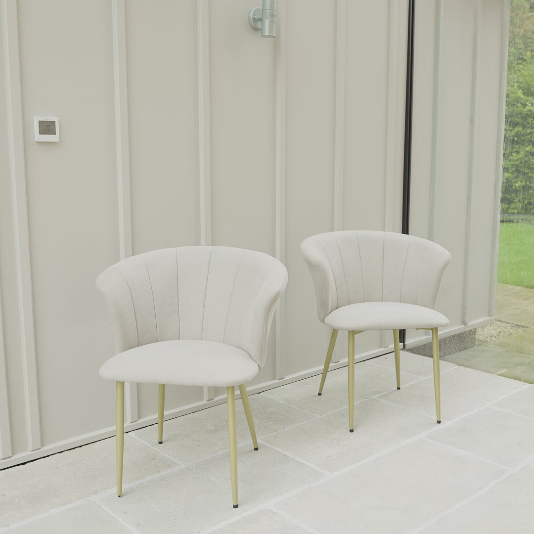 Cleo Beige Velvet Dining Chairs with Gold Legs - Set Of 2 - Laura James 