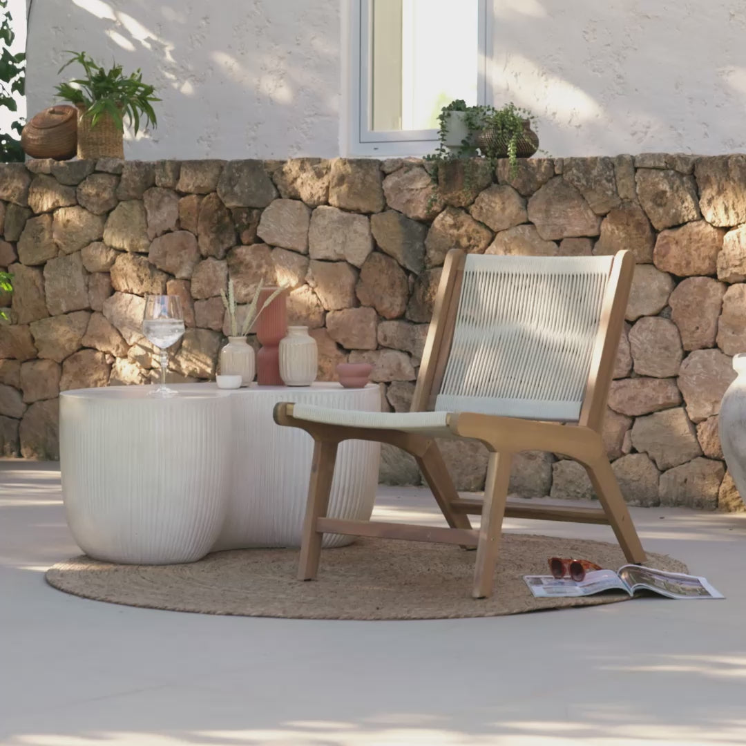 Seren White Acacia Occasional Garden Chair - Beige Rope - Laura James