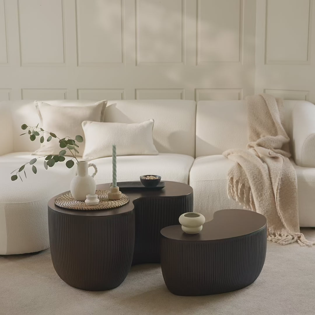 Sohan 61cm with 84cm Kidney Concrete Coffee Table - Lava Black - Laura James