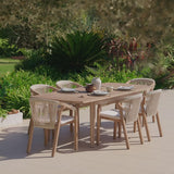 Saffron 6 Seater Extending Wooden Garden Dining Set with Shiro Beige Rope Chairs - Laura James