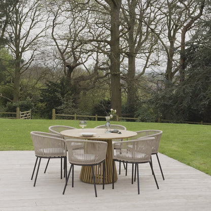 Willow 4 Seater Natural Wood Round Garden Dining Set - Hali Pink Chairs