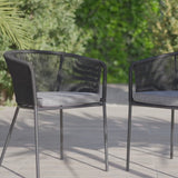 Lennox Table with 6 Hali Black Dining Chairs & Cream Lean Over Parasol