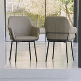 Reagan Vegan Leather Carver Chairs  - Set of 2 - Almond Brown - Laura James 