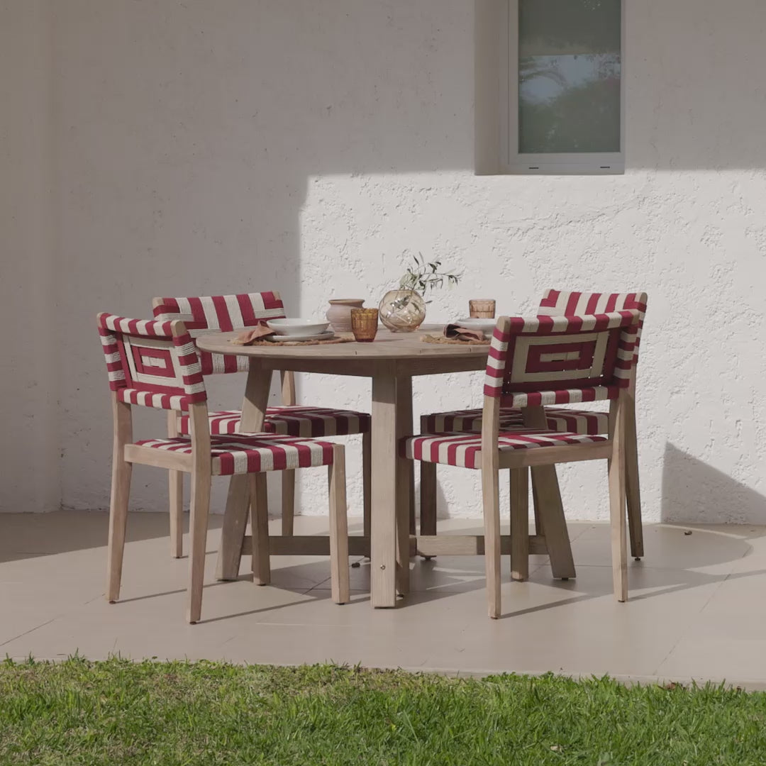 Shiro 4 Seater Round Wooden Garden Dining Set with Saffron Paprika/Beige Dining Chairs - Laura James