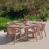 Saffron 6 Seater Extending Wooden Garden Dining Set with Shiro Pink Rope Chairs - Laura James