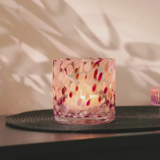Lazio 10cm Glass Candle Holder - Paprika & Blush Pink Confetti