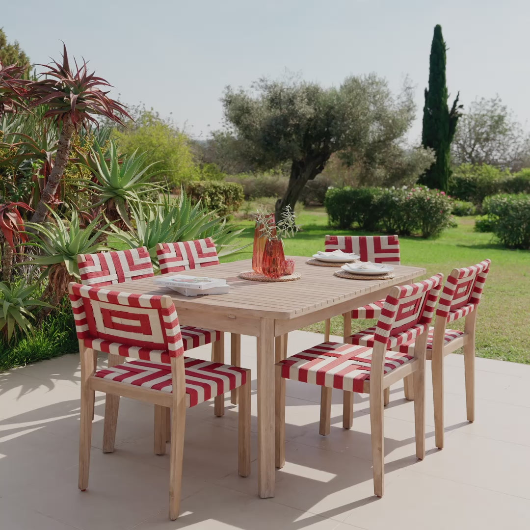 Saffron 6 Seater Extending Wooden Garden Dining Set with Saffron PaprikaBeige Chairs - Laura James