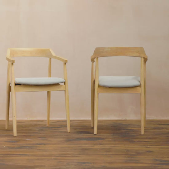 Carter Fawn Linen Dining Armchairs - Set of 2 - Whitewash Oak Legs - Laura James 