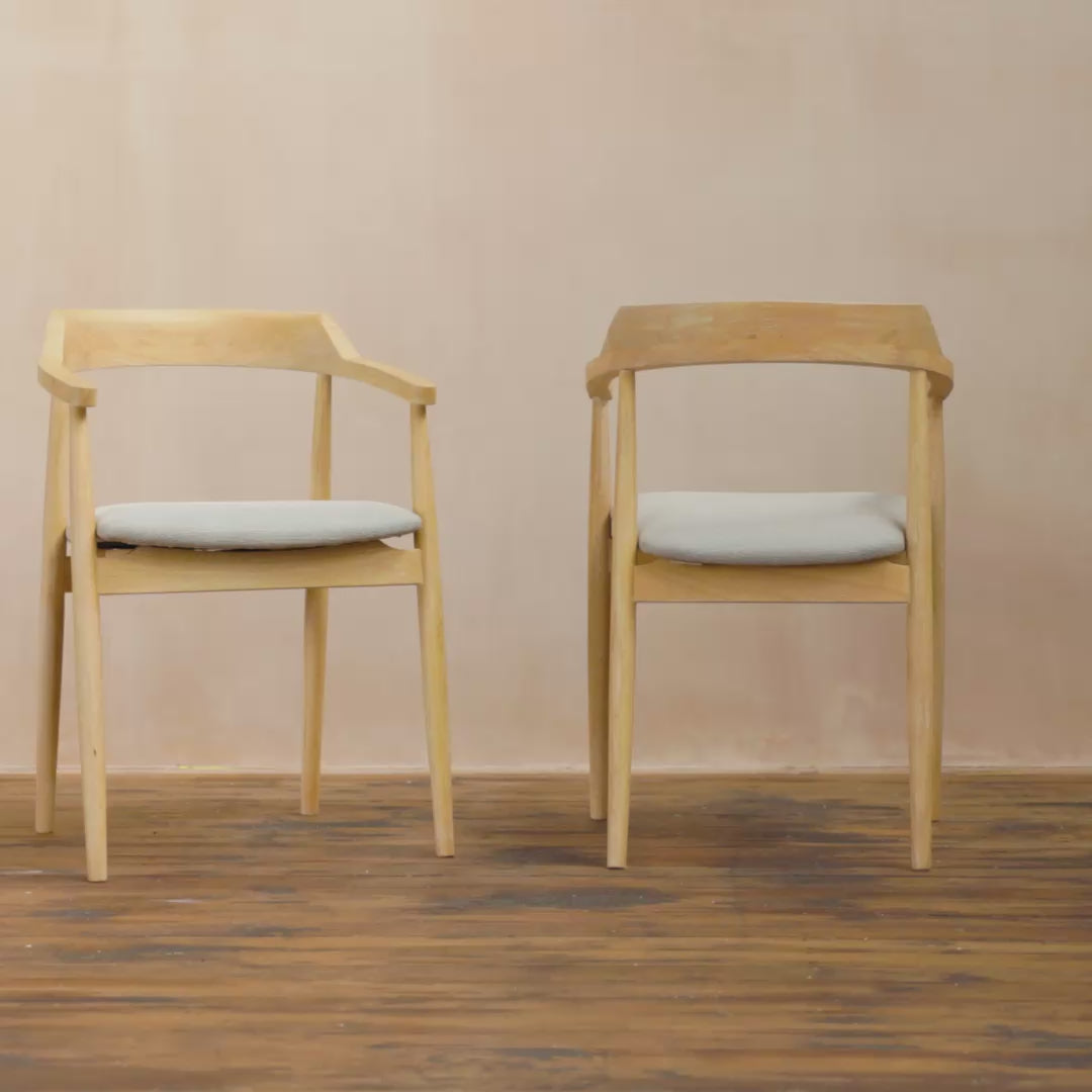 Carter Fawn Linen Dining Armchairs - Set of 2 - Whitewash Oak Legs - Laura James 