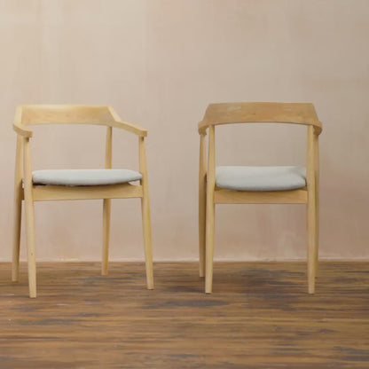 Carter Fawn Linen Dining Armchairs - Set of 2 - Whitewash Oak Legs - Laura James 