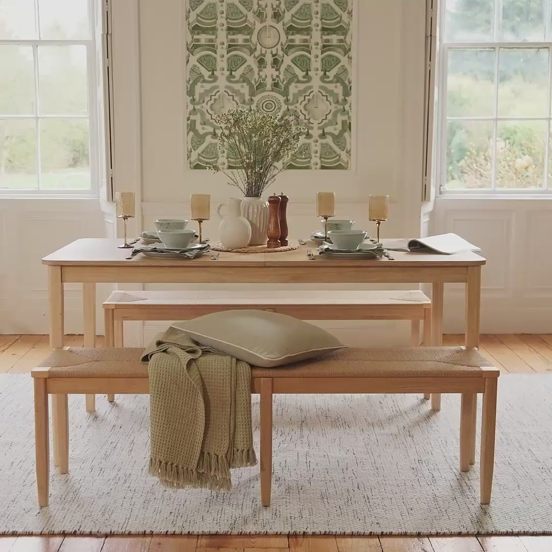 Paul 160-220cm Whitewash Oak Extending Dining Table Set - 4 Seater - 2 Tilly Wood String Dining Bench - Laura James 