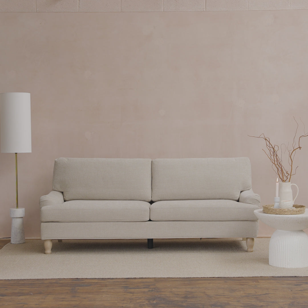 Brea 3 Seater Sofa - Mink Taupe with Whitewash Oak Legs - Laura James 