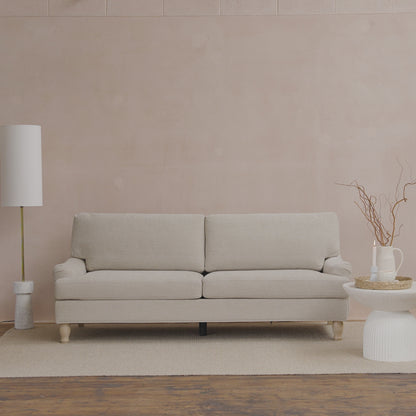 Brea 3 Seater Sofa - Mink Taupe with Whitewash Oak Legs - Laura James 