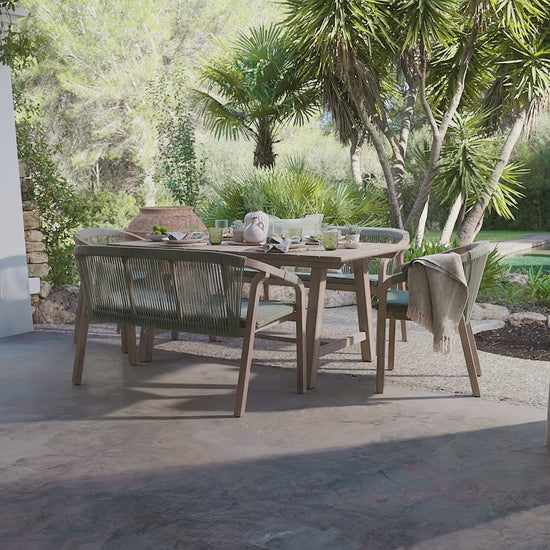 Shiro 6 Seater Wooden Garden Dining Set with 2 Shiro Benches & 2 Shiro Chairs - Green Rope - Laura James
